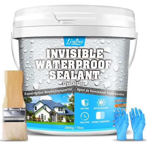 Revêtement imperméable transparent - Mastic d'étanchéité à base d'eau - Imperméabilisant pour l'intérieur et l'extérieur - Joint en plastique liquide pour toits, salle de bain (Transparent, 2000g) (1/5)