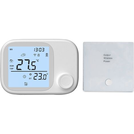 Thermostat chaudière murale WiFi Tuya blanc RF433 - Écran LCD, commande rotative, compatible Alexa/Google