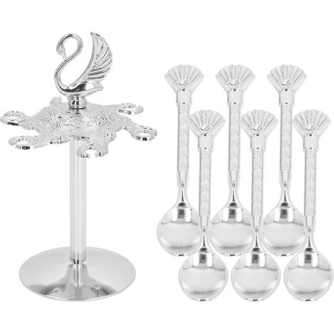 Ensemble de 6 cuillères à café en forme de cygne, finition polie miroir, construction robuste, support à base cygne, idéal pour les salades de fruits. (1/5)