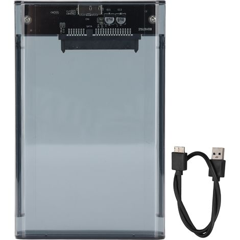 Boîtier externe pour disque dur USB 3.0 SATA, compatible HDD/SSD 2,5 pouces 7/9,5 mm, interface SATA, coque transparente grise (1/5)