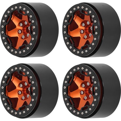 Vier 2,2 Zoll große Radnaben aus Aluminiumlegierung für ferngesteuerte Fahrzeuge, universelle Ersatznaben, geeignet für ferngesteuerte Crawler-Modellautos im Maßstab 1:10, orange.
