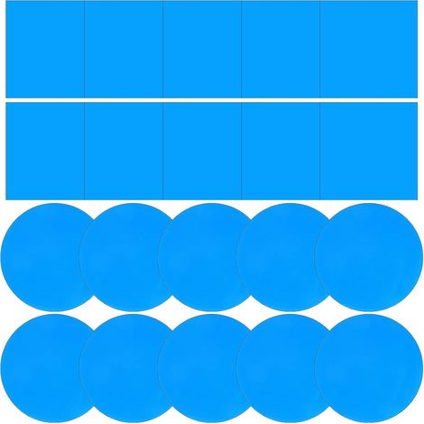 20 PCS Rustine pour Piscine,Patchs de Réparation de Piscine en Vinyle Kit de Réparation de Piscine Liner Auto adhésif en PVC pour Tente Spa château Gonflable 10 Carrés + 10 Cercles Bleu (1/5)