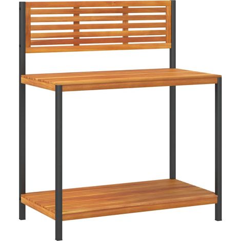 Table de jardin en bois d'acacia massif avec étagères 90 x 50 x 110 cm espace de rangement pratique en acacia brun