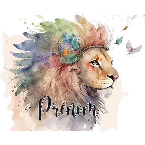 Papier peint panoramique enfant avec prénom personnalisable - Lion - 130 cm x 84 cm (1/2)