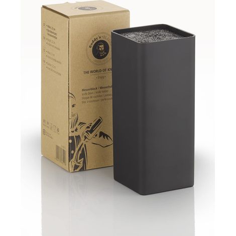 Bloc à couteaux, non équipé, 22 cm de hauteur, noir, carré, plastique, insert en poils PET, facile à nettoyer (1/5)