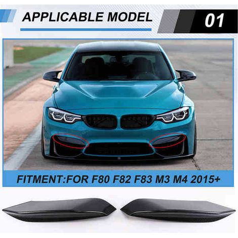 A pair of dry carbon fiber front bumper corner protectors, compatible with BMW F80 M3, F82 and F83 M4 (2015-2020). (1/5)