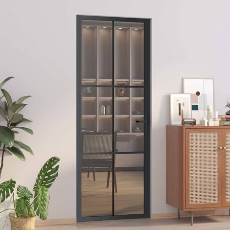 vidaXL Porte intérieure 76x201,5 cm Noir Verre ESG et aluminium (1/5)