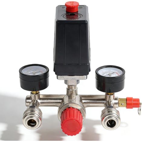Pressostat Compresseur D'air, Régulateur De Pression 240v, 120 Psi Pressostat Compresseur Avec Valve De Sécurité,Raccords Et Manomètre,Soupape De Compresseur D'air Pour Réduction Rapide De La Pression (1/5)