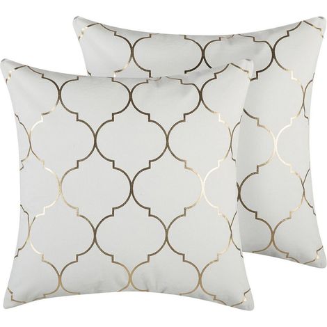 Set di 2 cuscini Decorativi Bianchi con Motivo a geometrico bianco e dorato 45 x 45 cm Alyssum