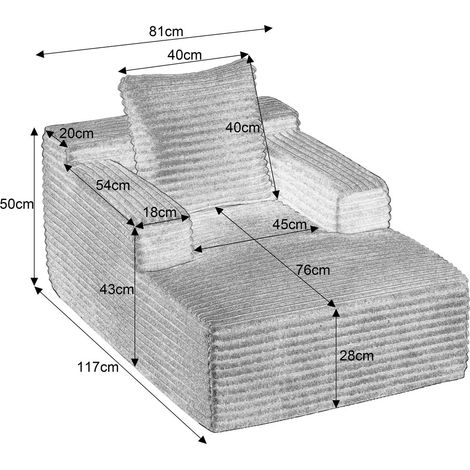 Canapé revêtement en cord confortable sans montage style moderne chaiselongue fauteuil relax (1/5)