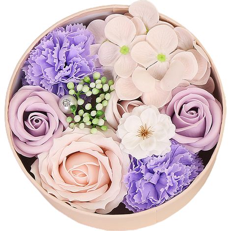 Künstliche Seifenblumen – Dekorative runde Schachtel als Valentinstagsgeschenk (1/5)