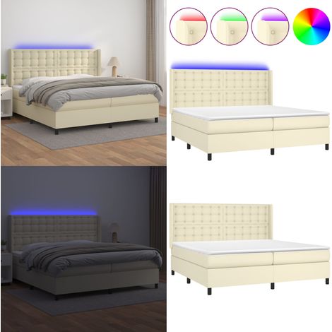 Sommier à lattes de lit matelas LED Crème 200x200 cm Similicuir - Matelas LED - Tête de lit réglable (1/5)