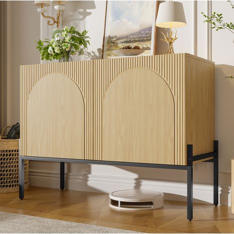 Buffet 2 portes 100x40x75 cm design arqué, grand espace de rangement, panneaux de particules - naturel (1/5)