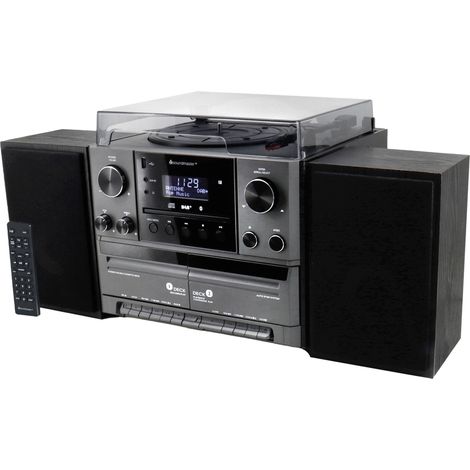 Centrale musicale stéréo avec platine vinyle – Radio DAB+/FM – Double cassette – Bluetooth – USB – Commandes graves/aigus – Soundmaster