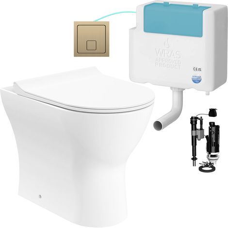 Gloss White Rimless Back to Wall Toilet and Concealed Cistern Set - Bottom Entry (1/4)