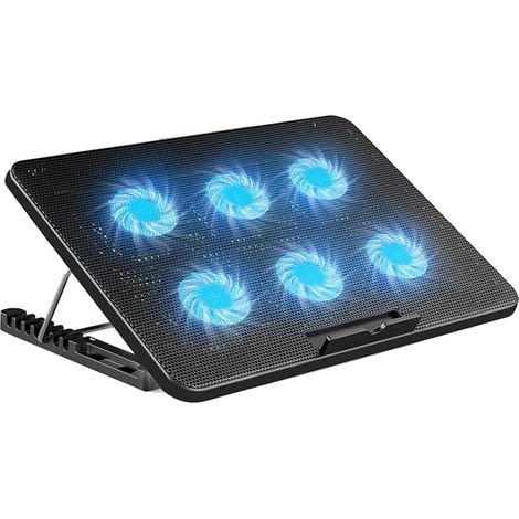Refroidisseur pour Ordinateur Portable avec 6 Ventilateurs Silencieux, 7 Hauteurs et Vitesse du Vent Réglables, 2 Ports USB et Support pour Téléphone (1/5)