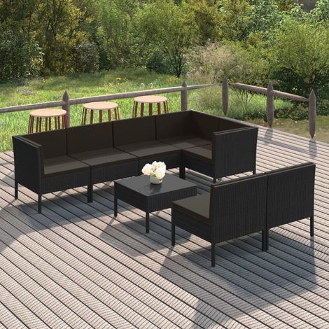 8 PCS Garden Lounge Set con Vime PE Negro