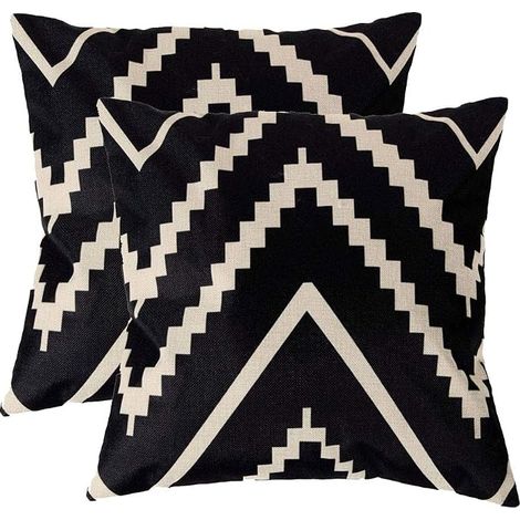 Housse de Coussin Géométrique Moderne Noir et Beige 45x45cm, Style Contemporain pour Canapé et Lit   Lot de 2 (1/4)