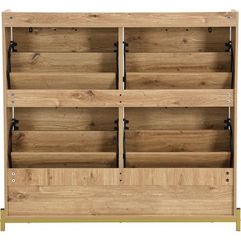 Armoire à chaussures moderne en MDF couleur bois – 4 portes – 108,5 x 24 x 100 cm – Meuble compact pour entrée ou couloir (1/5)