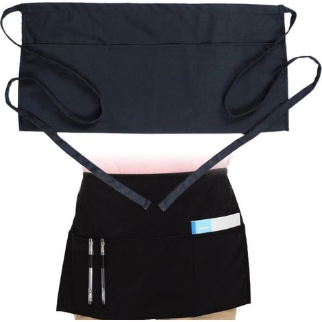 Tablier de cuisine - Imperméable - Avec 3 poches pour restaurants et cafés - 1 pièce - Noir (1/5)
