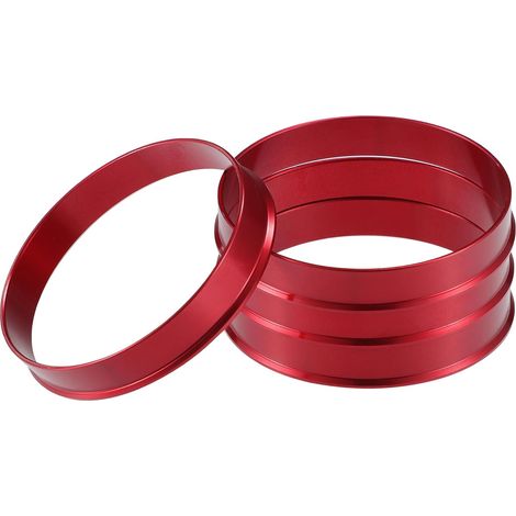 Car Hub Centring Rings Od 67.1mm To Id 66.1mm Aluminum Alloy Hub Centring Rings Red (Set of 4)  Rouge, Od 67,1mm, Id 66,1mm, Épaisseur 10mm, Élimine Les Vibrations, Assure Un Ajustement Parfait (1/5)