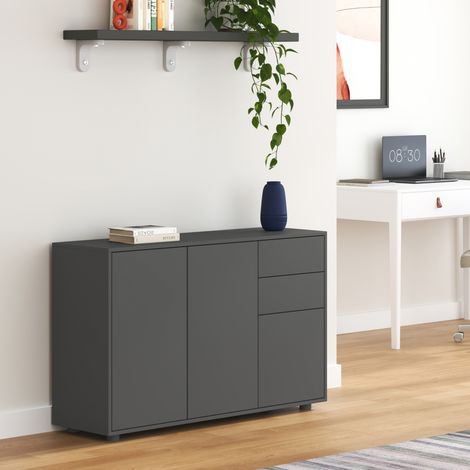 Sideboard Paarl mit 3 Türen 74x117x36 cm Dunkelgrau [en.casa]