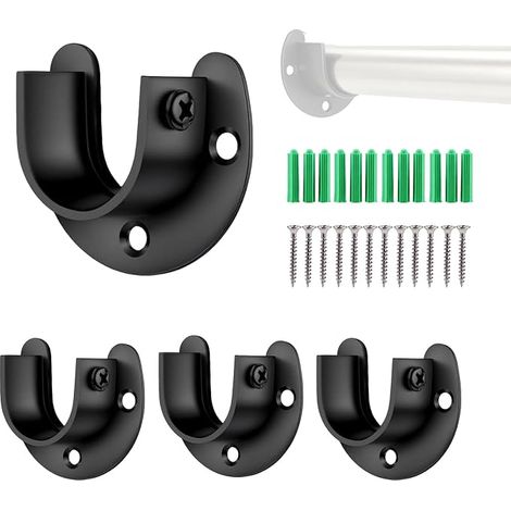 4 supports de tuyauterie en acier inoxydable 25mm Bracelet U noir avec base de montage pour tige de cabinet, porte-rideau de douche, porte-rideau et tuyaux en PVC/aluminium/bois (1/5)