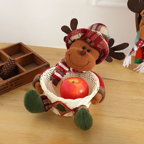 Christmas doll bamboo basket desktop ornament, Christmas Eve apple basket, Christmas decoration, cartoon candy basket ornament