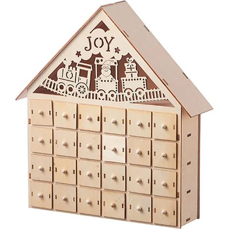 Calendrier de l'Avent en Bois Erlez Maison avec 24 Tiroirs Vides Rangement, Déco Comptdown de Noël pour Décoration Murale (1/4)
