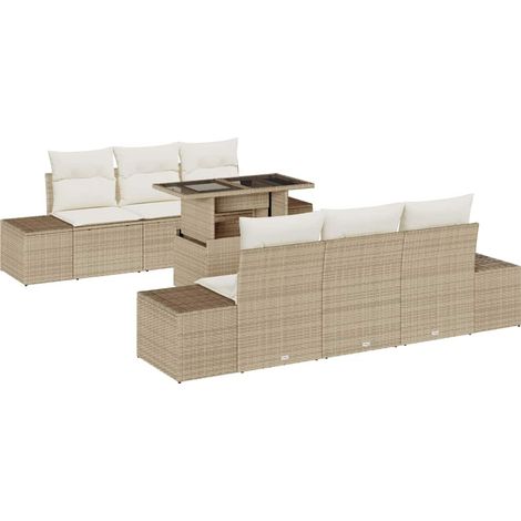 Maison Exclusive - Juego de Sofá 7 uds. Beige y Crema ratán sinté (1/5)