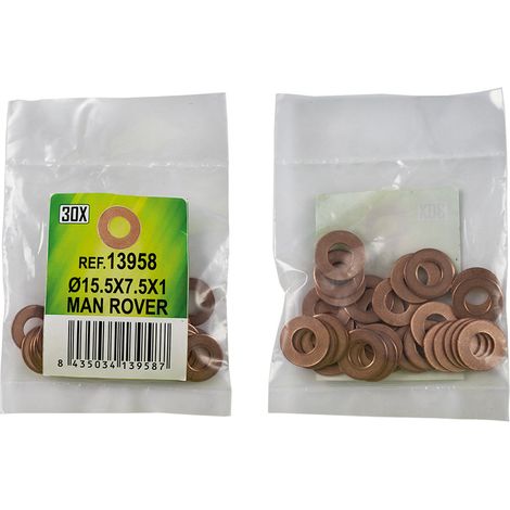 SACHET DE 30 RONDELLES EN CUIVRE POUR INJECTEURS – Ø15.5 x 7.5 x 1 – MAN ROVER (REF. 53464)  JBM13958