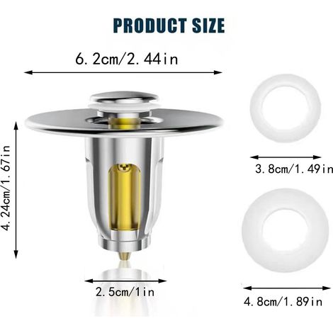 Bouchon D Évacuation À Levier - Filtre Intégré Pour Lavabo - Cœur En Laiton Et Acier Inoxydable - Adaptateur Avec 2 Joncs Étanches - Diamètre Compatible 26 À 48 mm - 1 Pièce (1/4)