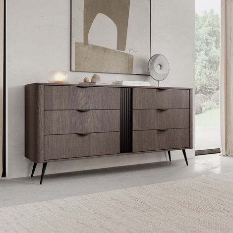 Aparador Kaba, Mueble 6 Cajones, un Estante, Puerta Corredera, 163x38x81h cm Marrón Nogal (1/5)