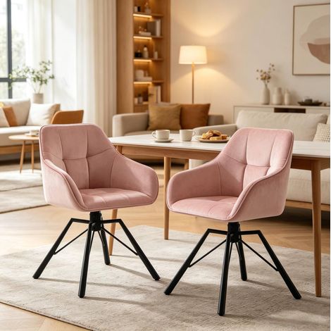 MEUBLIV Lote de 2 sillas de comedor giratorias rosas de terciopelo con reposabrazos (1/5)