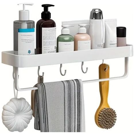 Aluminium Etagère de salle de bain pas de poinconnage support mural de rangement et de finition pour salle de bain porte-serviettes multifonctionnel(41cm blanche) (1/4)