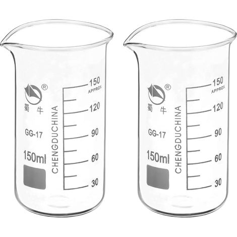 150ml Haut Forme Verre Bécher, 2 Paquet 3.3 Borosilicate Verre Gradué Imprimé Échelle Tasses à Mesurer avec Bec Verseur pour Cuisine Laboratoire Liquides (1/5)