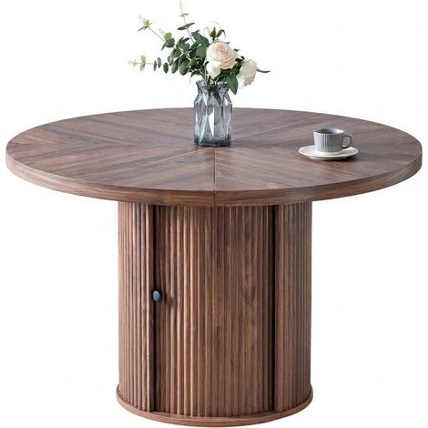 ELVMI Mesa de Comedor Redonda para 4 a 6 Personas con Almacenamiento, de MDF, 115 x 115 x 74 cm, Nogal (1/5)
