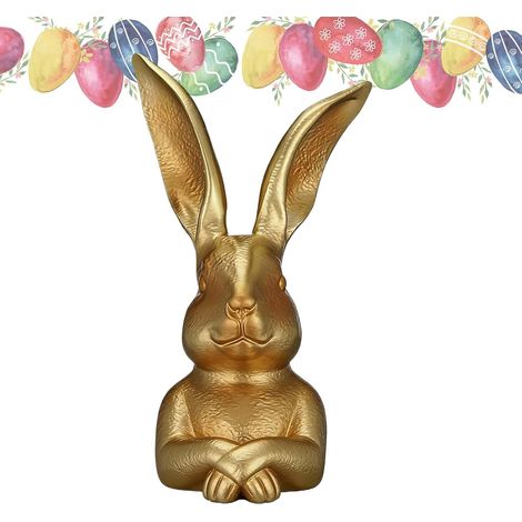 Lapins Figurines de Pâques Drôles de Statuettes Dorées de Printemps Décorations de Table Lapins de Printemps pour Décoration Fête Salon Cuisine Bureau Cheminée Bureau Étagère (1/5)