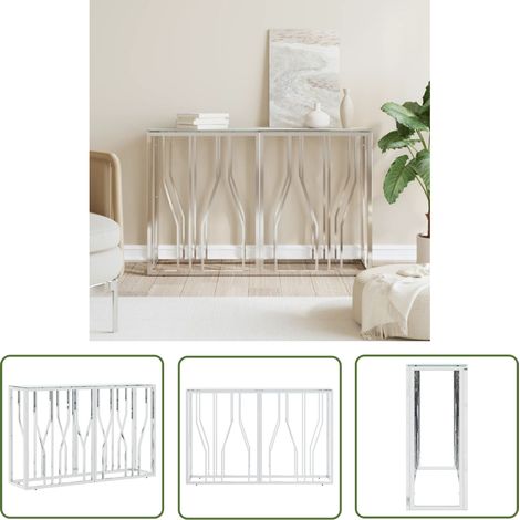 The Living Store Konsolentisch Silbern 110x30x70 cm Edelstahl und Glas - Konsolentisch - Beistelltisch - Sideboard - Wohnraummöbel - Esszimmermöbel (1/5)