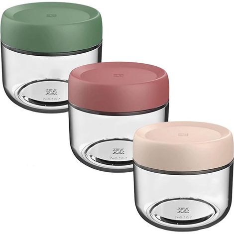 Tarros para avena nocturna, Vaso de yogur de vidrio de 3 piezas con tapa (280 ml), A prueba de fugas y sin BPA, Verde, rojo y beige (1/5)