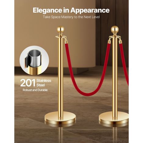Acier inoxydable doré, poteaux de guidage avec cordes velours rouge, barrière de balisage pour file d'attente hôtel fête (1/5)
