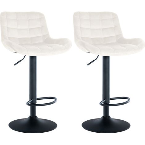 Set 2 sgabelli da bar struttura in metallo nero seduta in velluto crema con cuciture 100004444