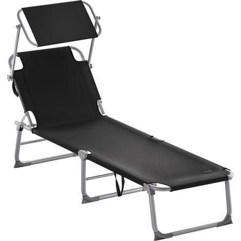 CASARIA® Sonnenliege Klappbar mit Sonnendach Wetterfest 130kg Belastbar Tragbar 190x60cm Garten Liegestuhl Strand Klappliege  schwarz