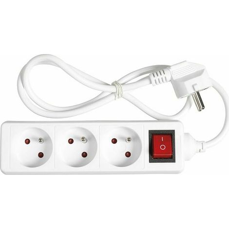 Multiprise 3 prises - Multiprise 3 prises + interrupt Rallonge multiprise électrique - 3P / 16A / 3G1mm² - Blanc - Sécurité enfants (1/5)