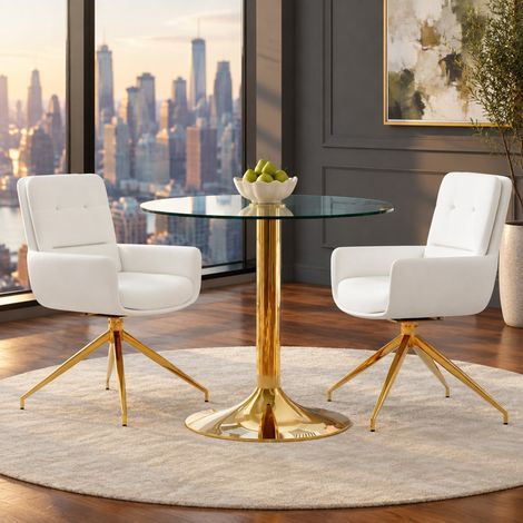 MEUBLIV Set tavolo e sedie 85 cm trasparente bianco/oro – piano in vetro, 2 posti (1/5)