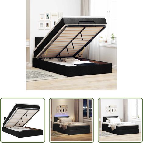 Rangement sous lit - Lit ottoman avec matelas et LED noir 120x190 cm tissu (1/5)