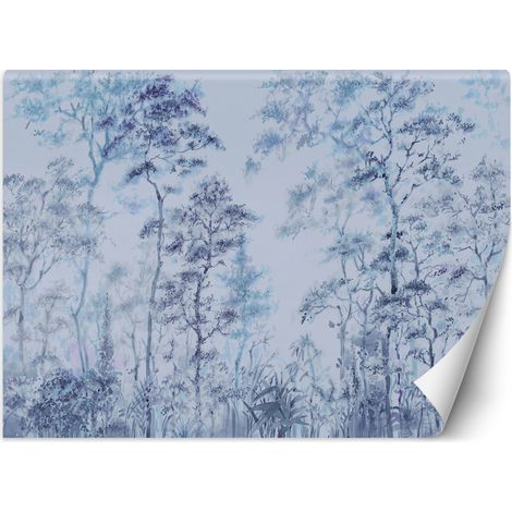 Fototapete Hohe dünne Bäume Blau Landschaft 350x245 cm (1/5)