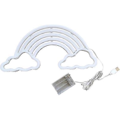 Enseigne lumineuse LED néon arc-en-ciel adaptée, alimentée par USB/batterie, non éblouissante, motif nuage arc-en-ciel, décoration murale D (1/5)