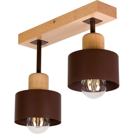 Lámpara de techo marrón de madera y metal de estilo escandinavo, 2xE27, iluminación LED moderna para salón, cocina, dormitorio, habitación infantil, loft. (1/5)