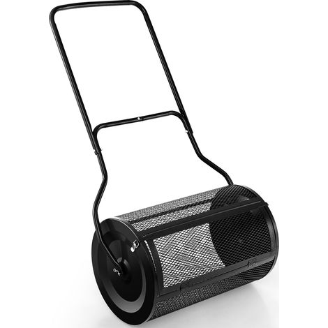 GOPLUS Épandeur de Compost de 60,5CM Capacité 76L-Poignée en U-Loquets Latéraux-Rouleau Métallique-Épandeur à Engrais Noir (1/5)